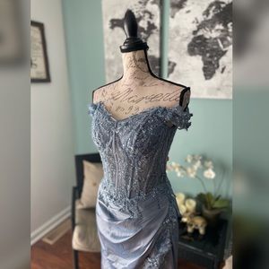 Light blue prom dress pageant gown formal dress